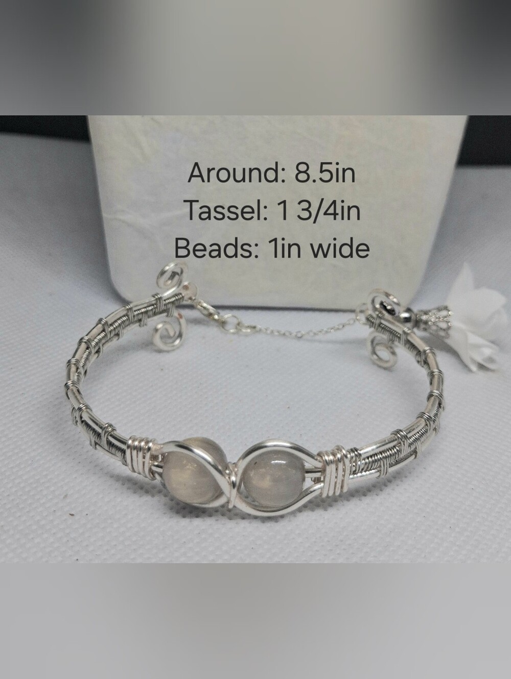 Handmade Silver Wire-Wrapped Moonstone Bracelet - Silver